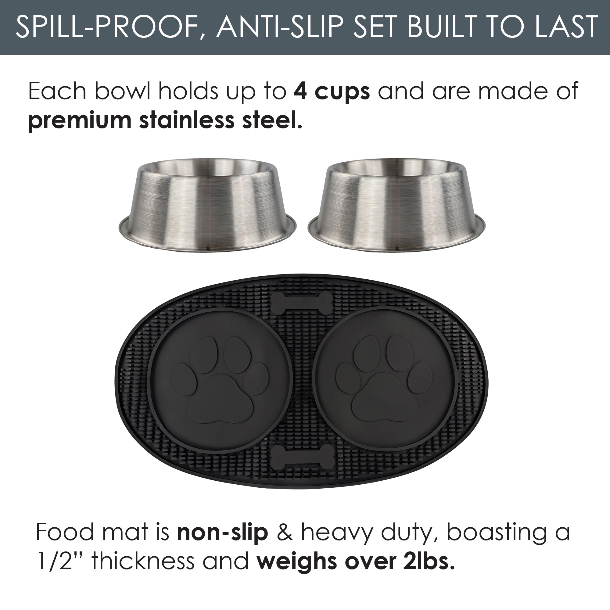 Stainless Steel Pet Bowls, Mat & Treat Canister Set | BREKX
