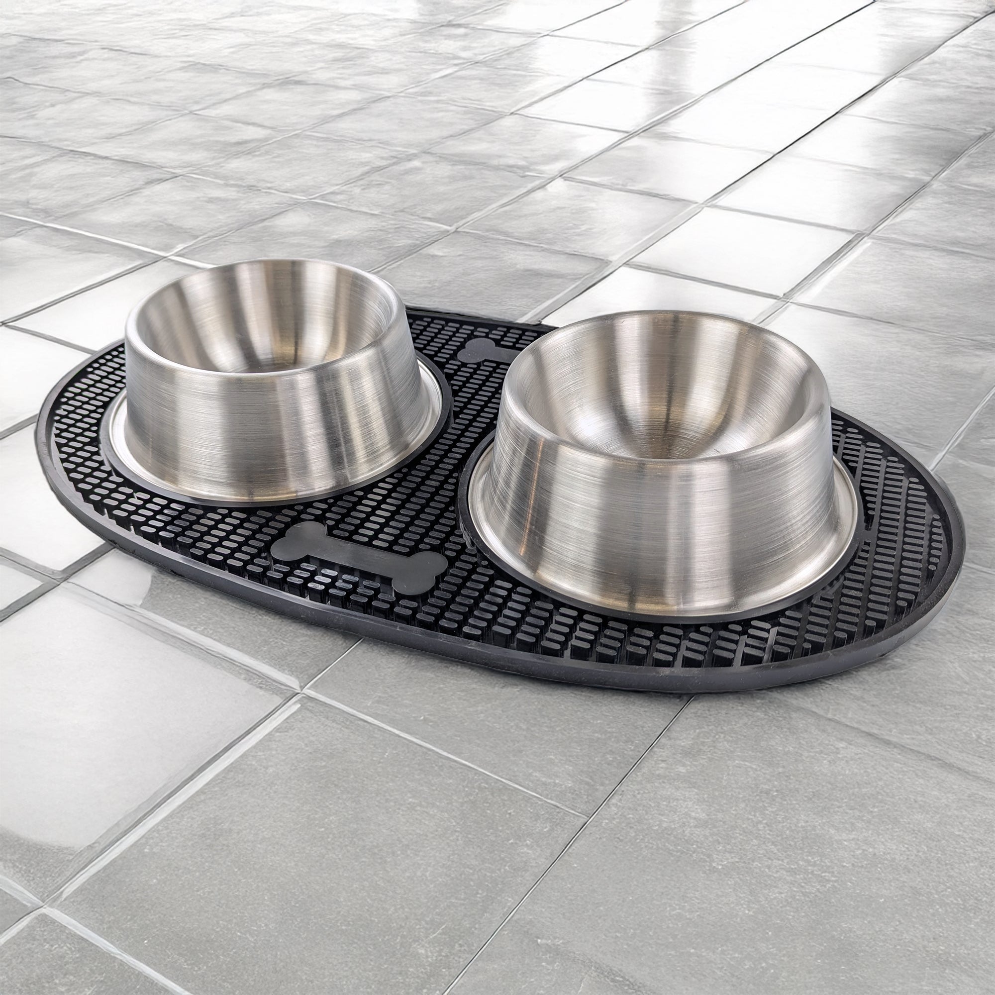 Stainless Steel Dog Bowls with Non-Slip Rubber Food Mat Set – 4 Cup | BREKX
