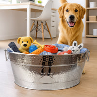 Stainless Steel Dog Toy Storage Bin – Large, Embossed Paw Print | BREKX
