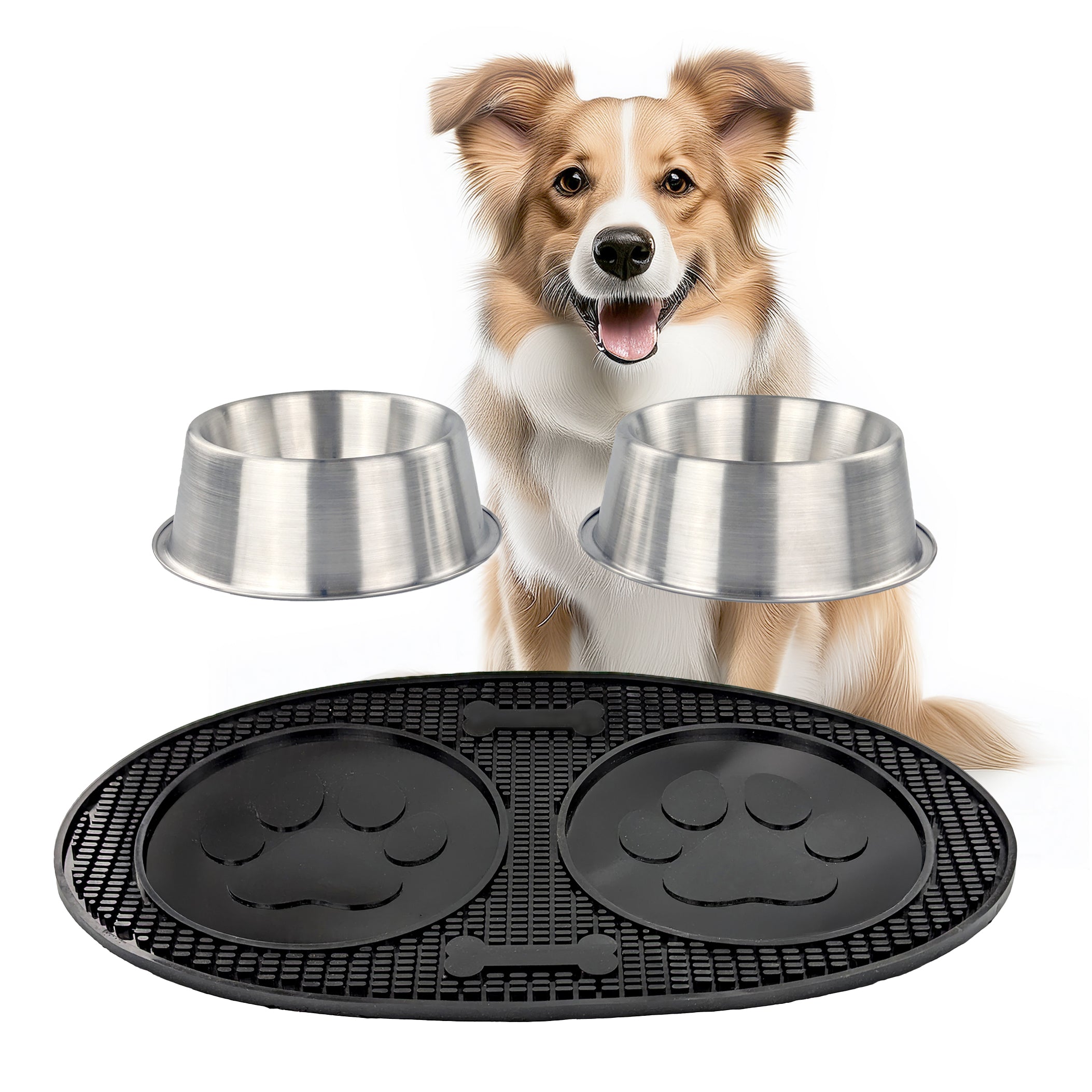 Stainless Steel Dog Bowls with Non-Slip Rubber Food Mat Set – 4 Cup | BREKX