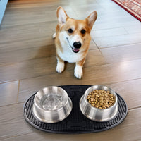 Stainless Steel Dog Bowls with Non-Slip Rubber Food Mat Set – 4 Cup | BREKX