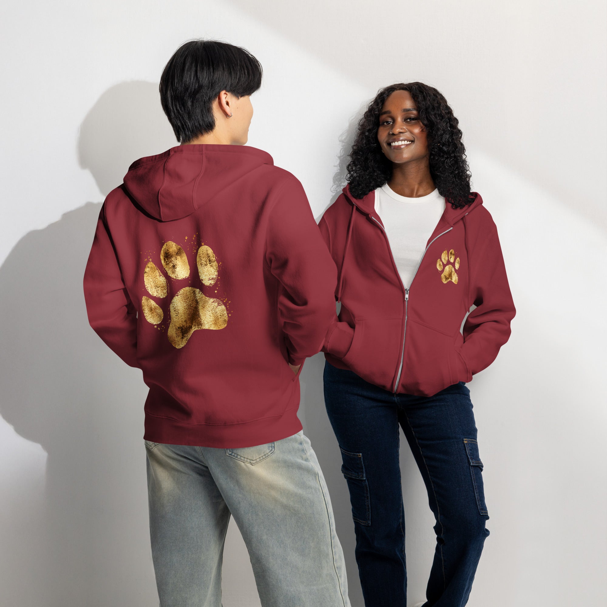 Gold Paw Print Zip-up Unisex Hoodie