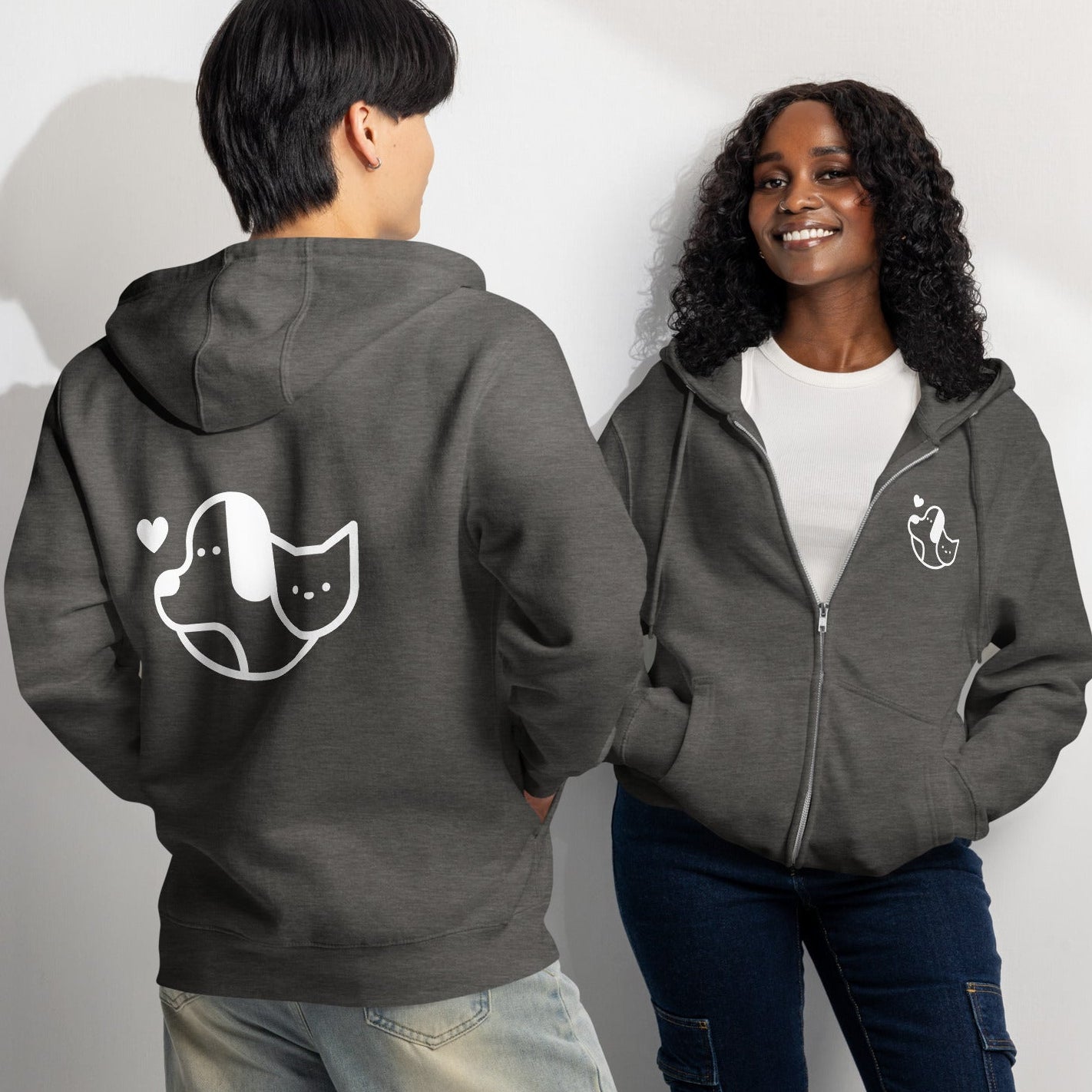 Dog Hearts Cat Zip-up Unisex Hoodie