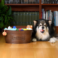 Dog Toy Bin Indestructible Metal – “Dog Toys” Bone Copper Oval Medium Storage Basket | BREKX