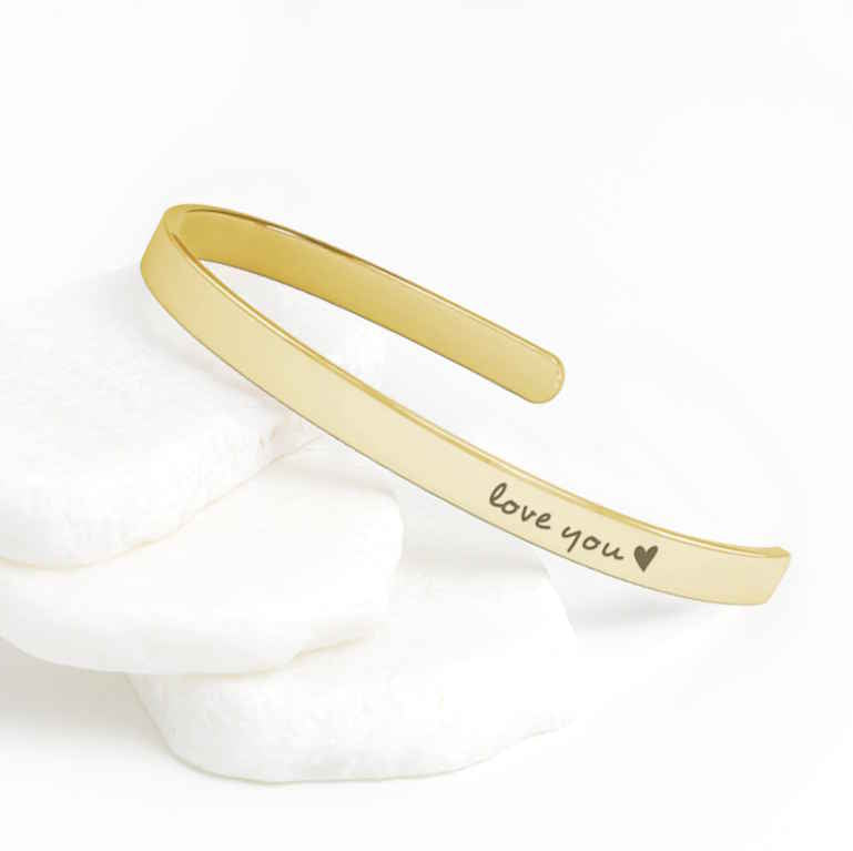Love You Cuff Bracelet in Gold, Rose Gold & Silver