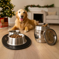 Stainless Steel Pet Bowls, Mat & Treat Canister Set | BREKX