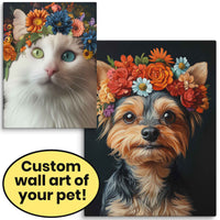 Personalized Pet Wall Art on Canvas - Romantic Floral Style