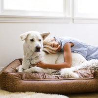 Natural Vintage Lounge Pet Bed in Faux Leather