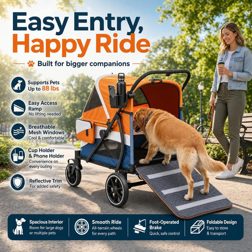 Pet Stroller w/Ramp for Large Dogs/Multiple Pets