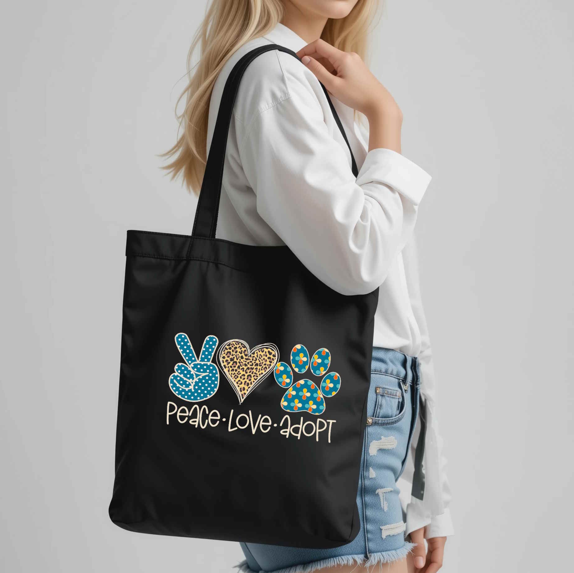 Peace, Love, Adopt Eco-friendly Tote Bag