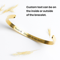 personalized Pet Memorial cuff Bracelet gold custom name Always in my heart text with paw print