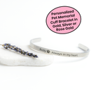 personalized Pet Memorial cuff Bracelet silver custom name Always in my heart text with paw print
