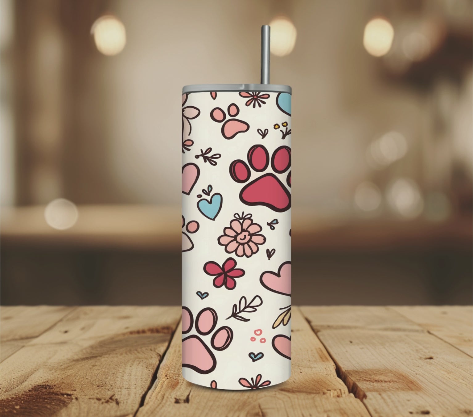 Paw Prints, Flowers & Hearts Tumbler
