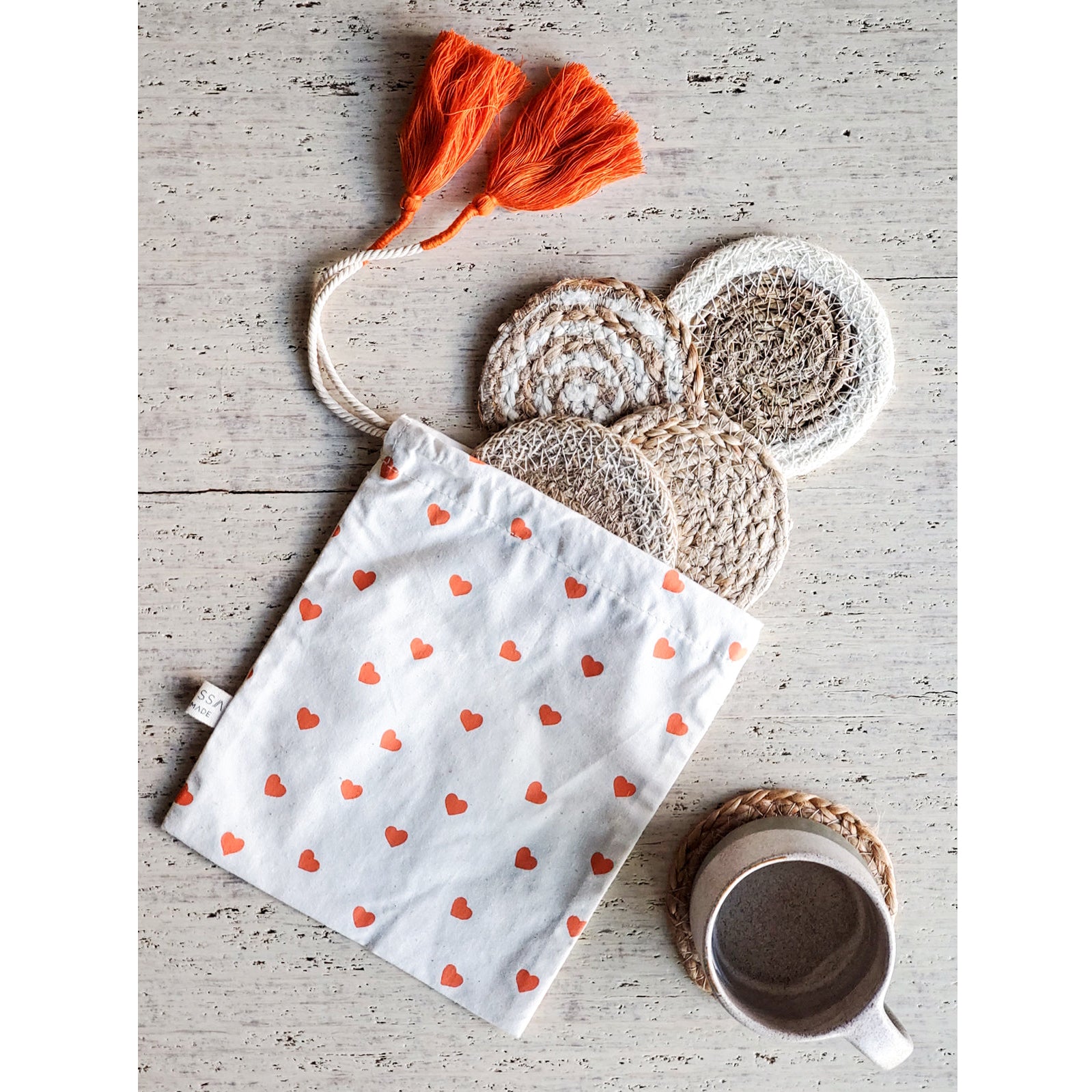 Hand-made Coaster Set in Heart Gift Bag