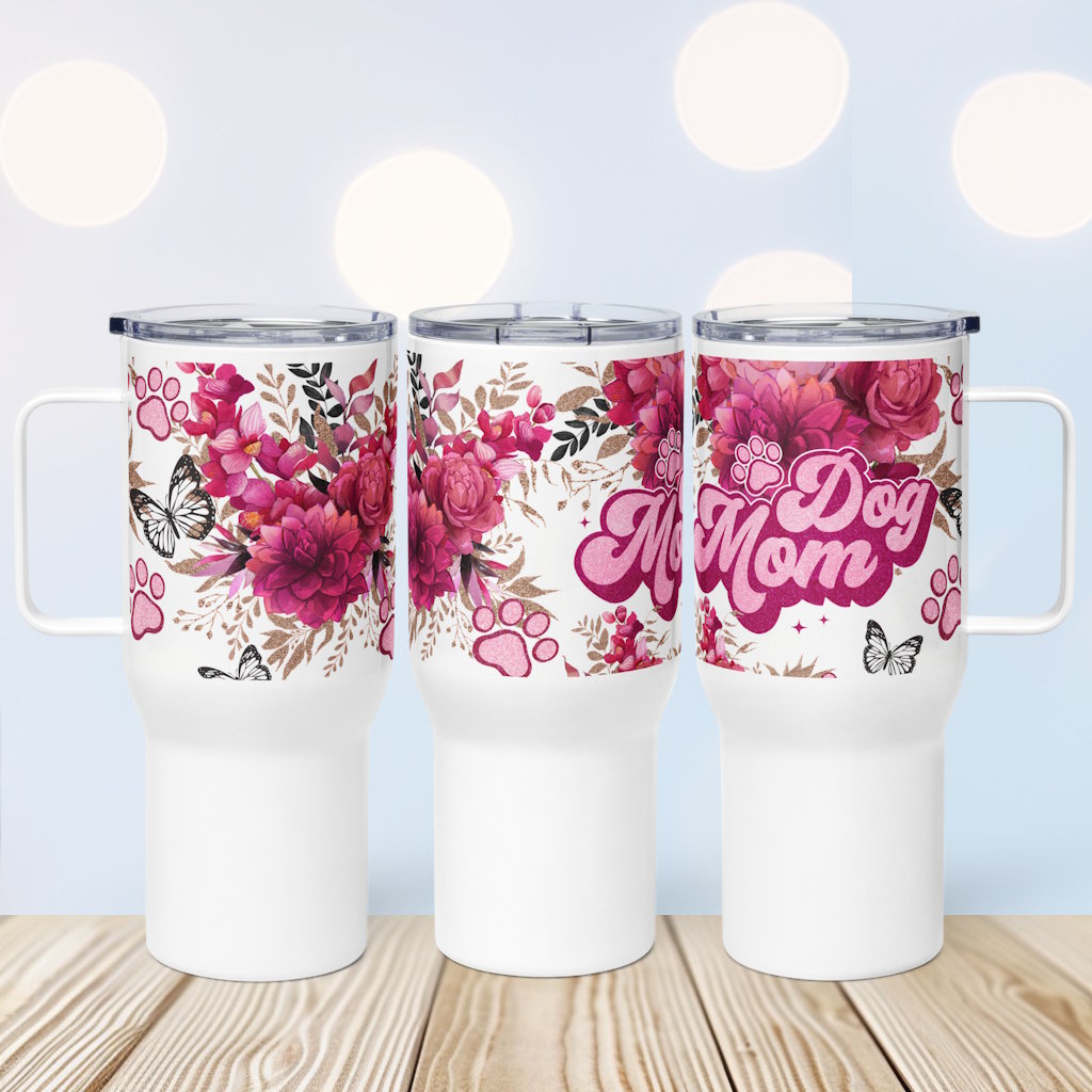 Dog Mama Red Roses & Butterflies Travel Mug