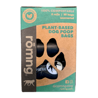 compostable plant-based dog poop bags + bamboo dispenser by rōmng