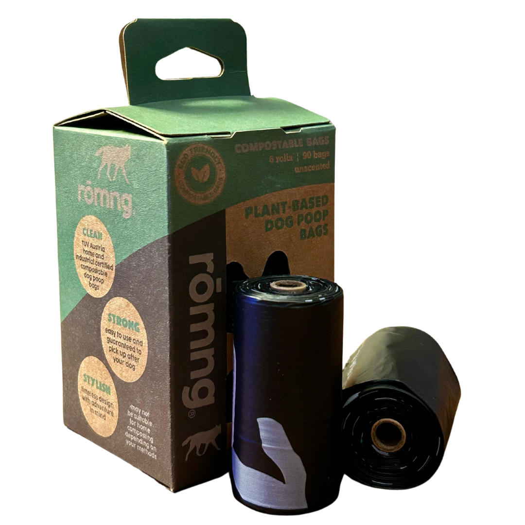 compostable plant-based dog poop bags by rōmng