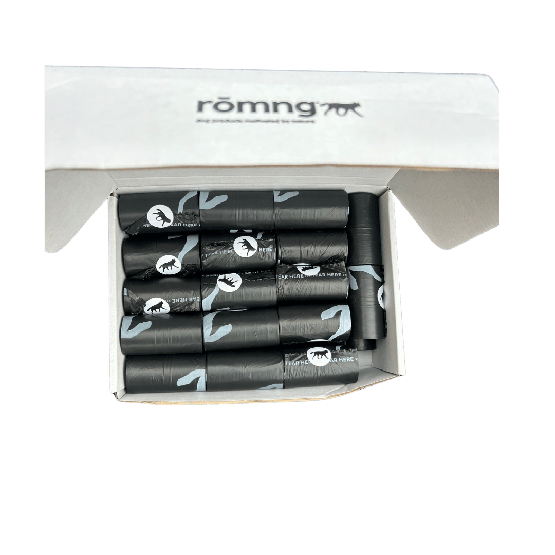 compostable plant-based dog poop bags by rōmng
