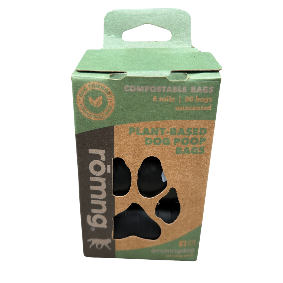 compostable plant-based dog poop bags by rōmng
