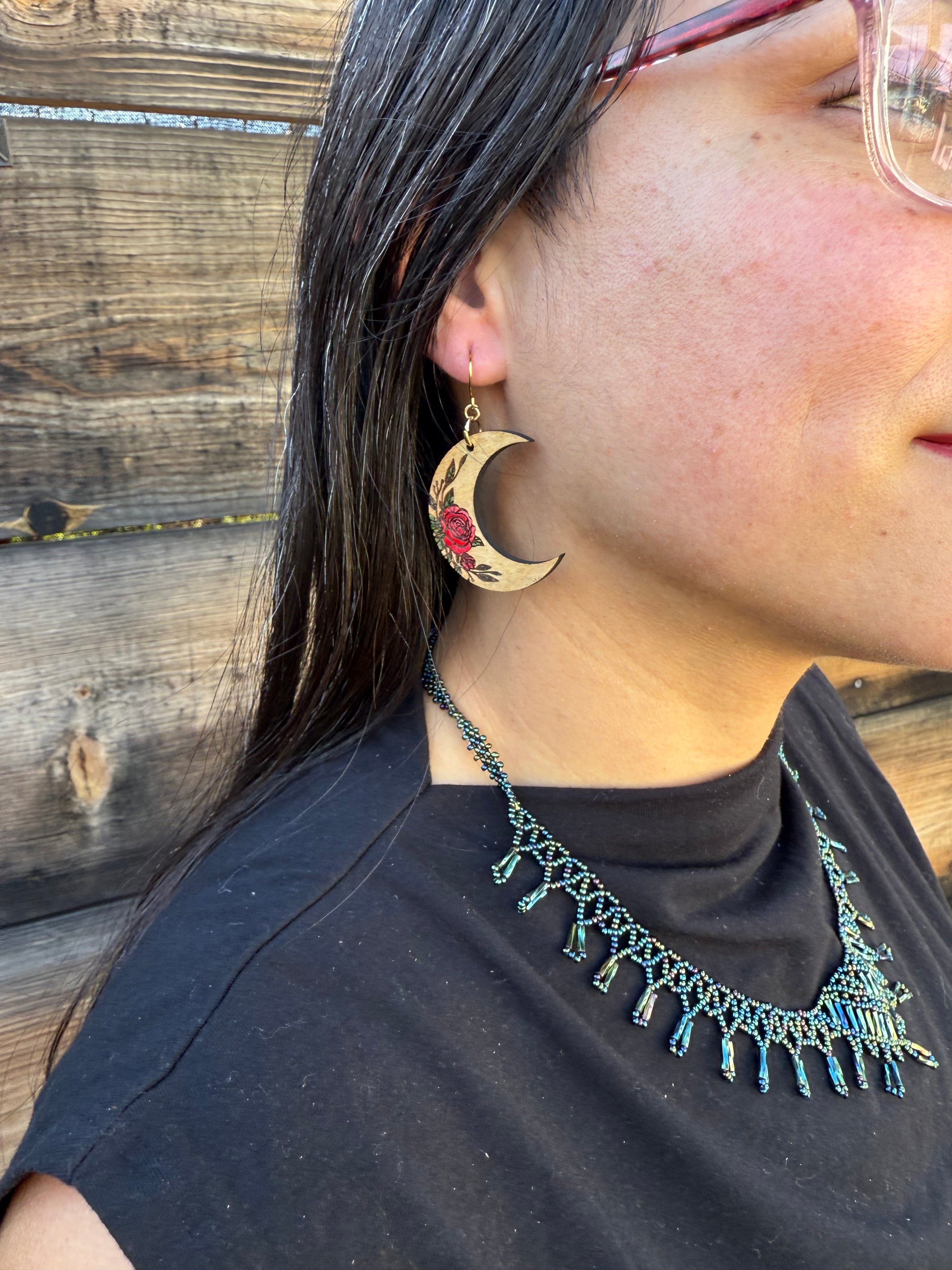 Crescent Moon Flowers Earrings