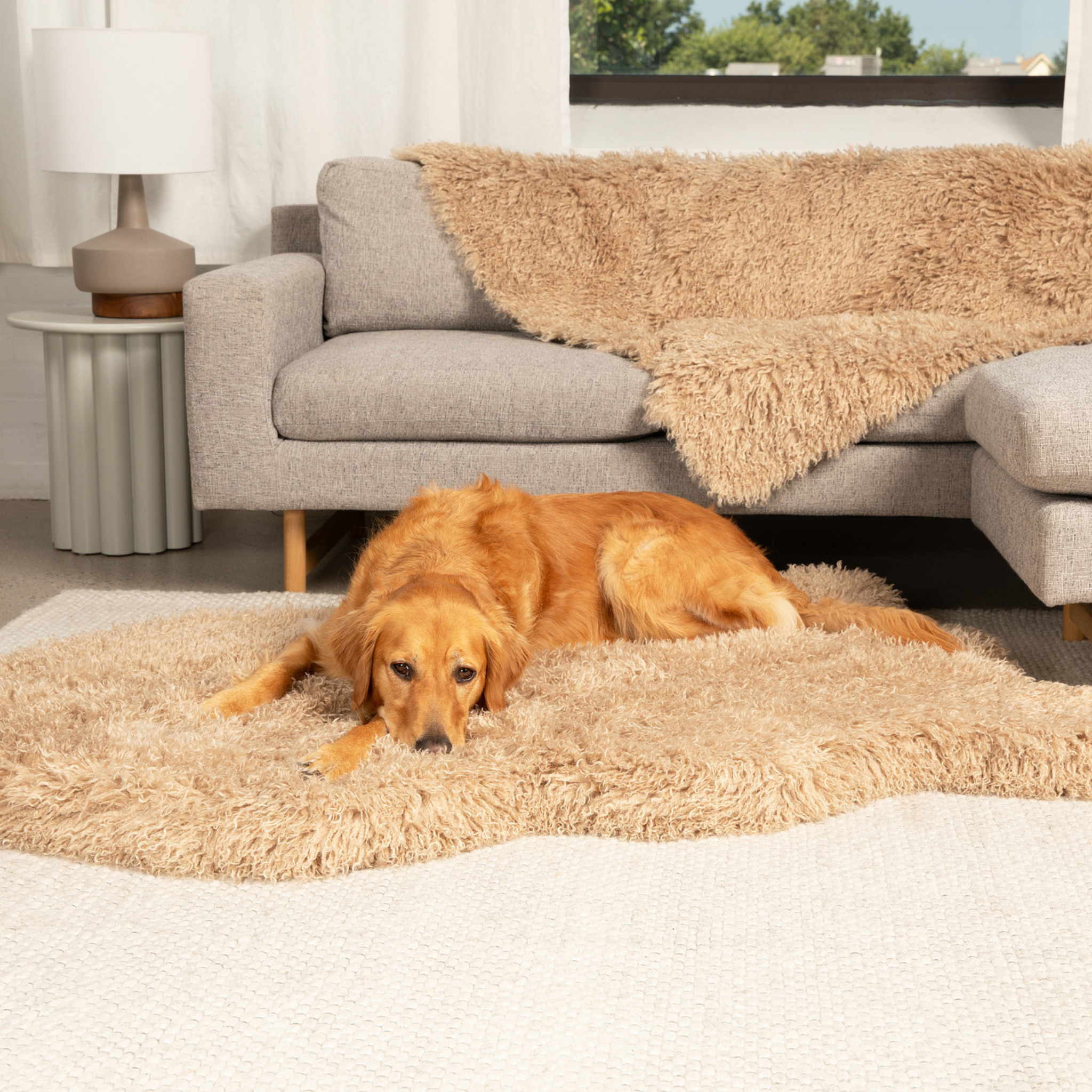 PupRug® Luxe Faux Fur Orthopedic Dog Bed: Plush Sheep Tan