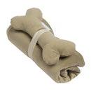 Sherpa & Cotton Dog Blanket and Squeakly Bone Toy Set: Pecan