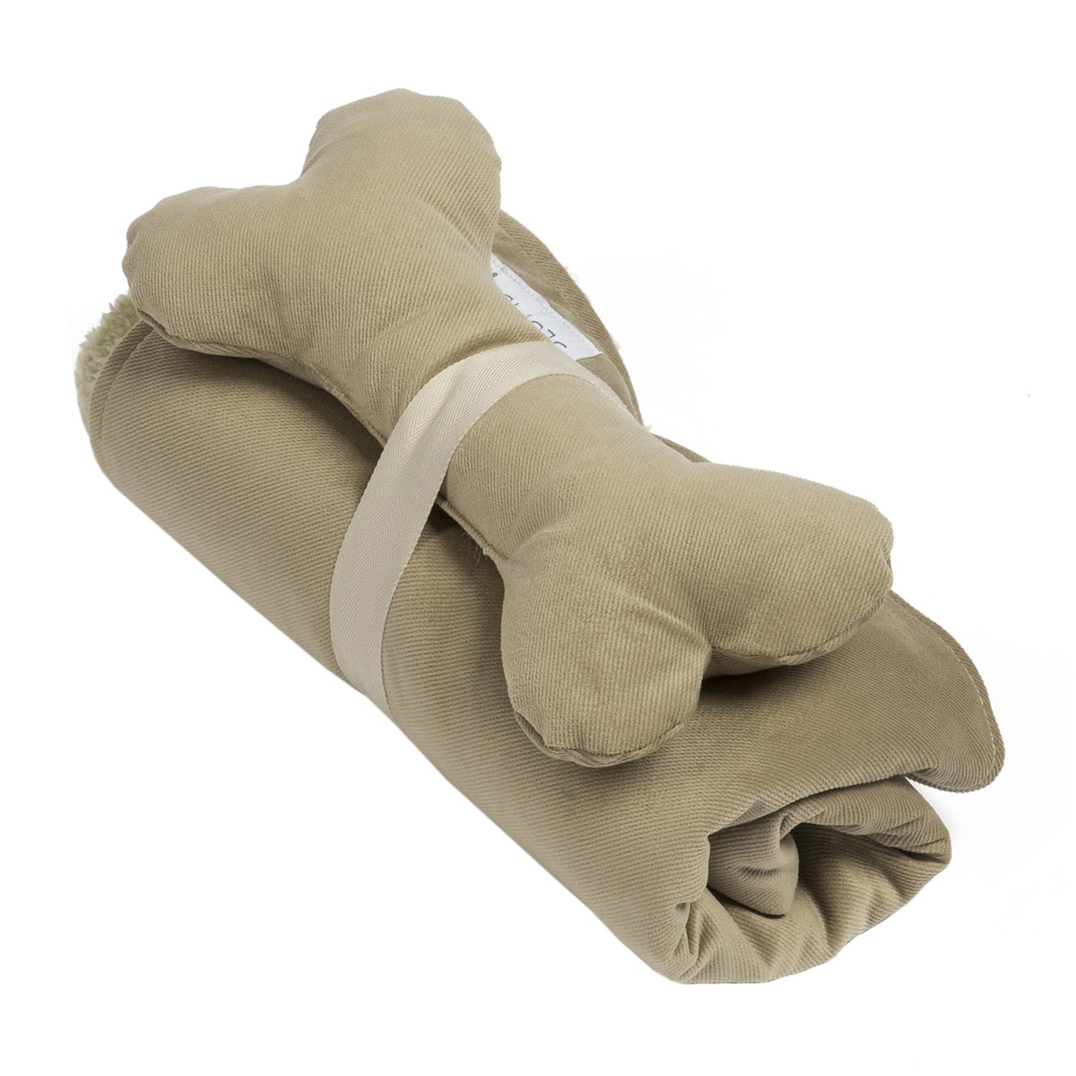 Sherpa & Cotton Dog Blanket and Squeakly Bone Toy Set: Pecan