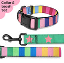 Rainbow Stripes and Stars Dog Collar & Leash