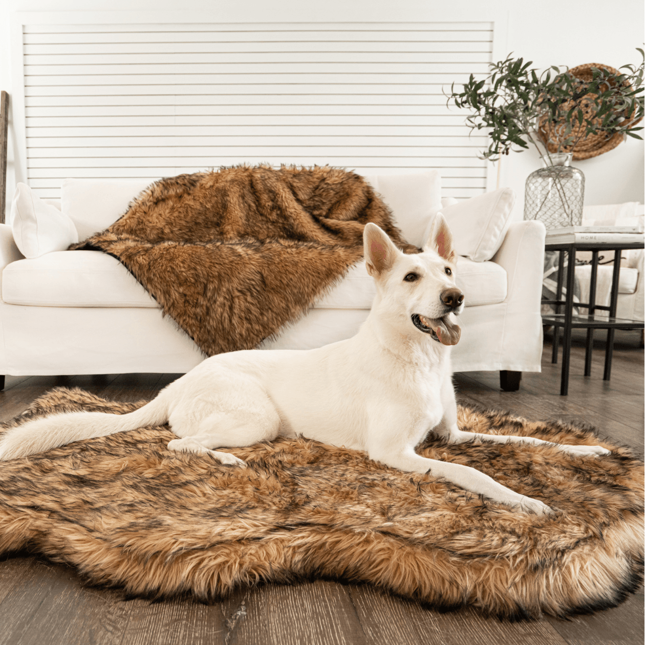 Sable Tan Faux-Fur Orthopedic Dog Bed & Luxurious Rug