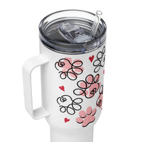 Pink Paws & Red Hearts Travel Mug