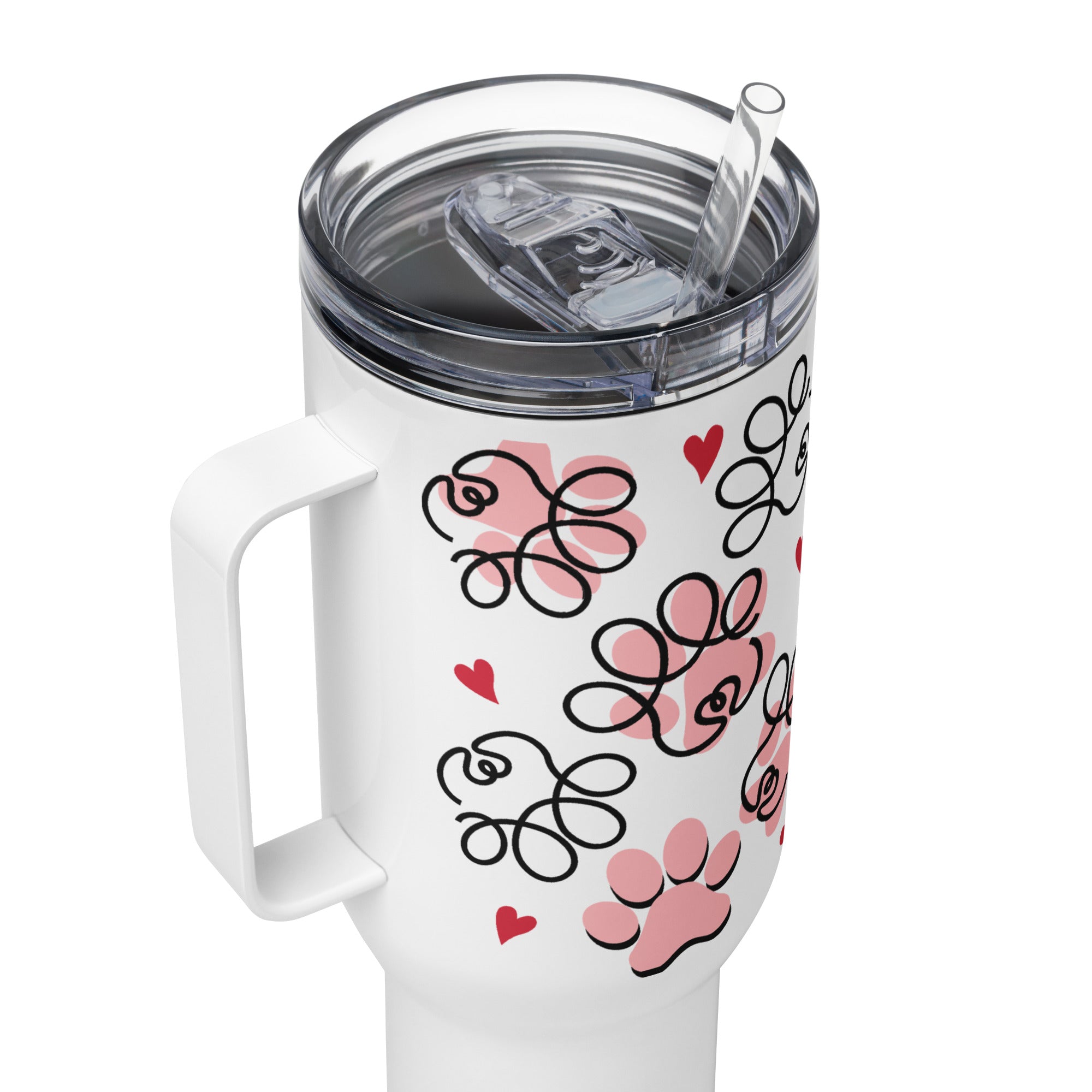 Pink Paws & Red Hearts Travel Mug