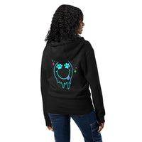 Melting smiley face paw prints black zip up hoodie sweatshirt for women men cotton recycled polyester