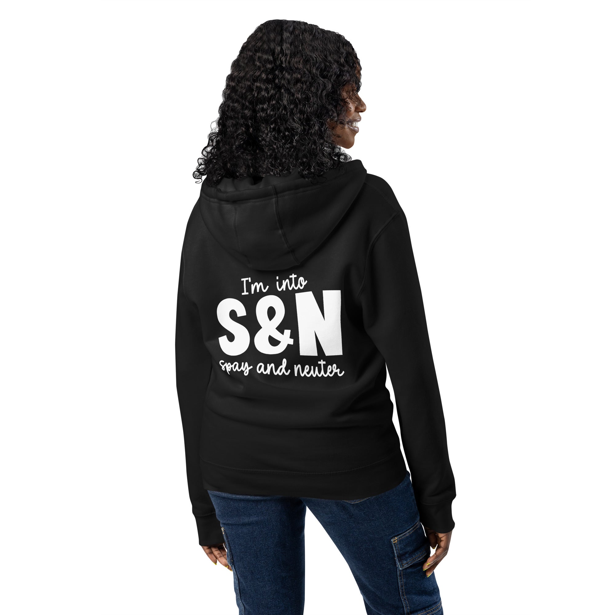 Im into s and n spay and neuter black zip up hoodie sweatshirt for women men cotton recycled polyester