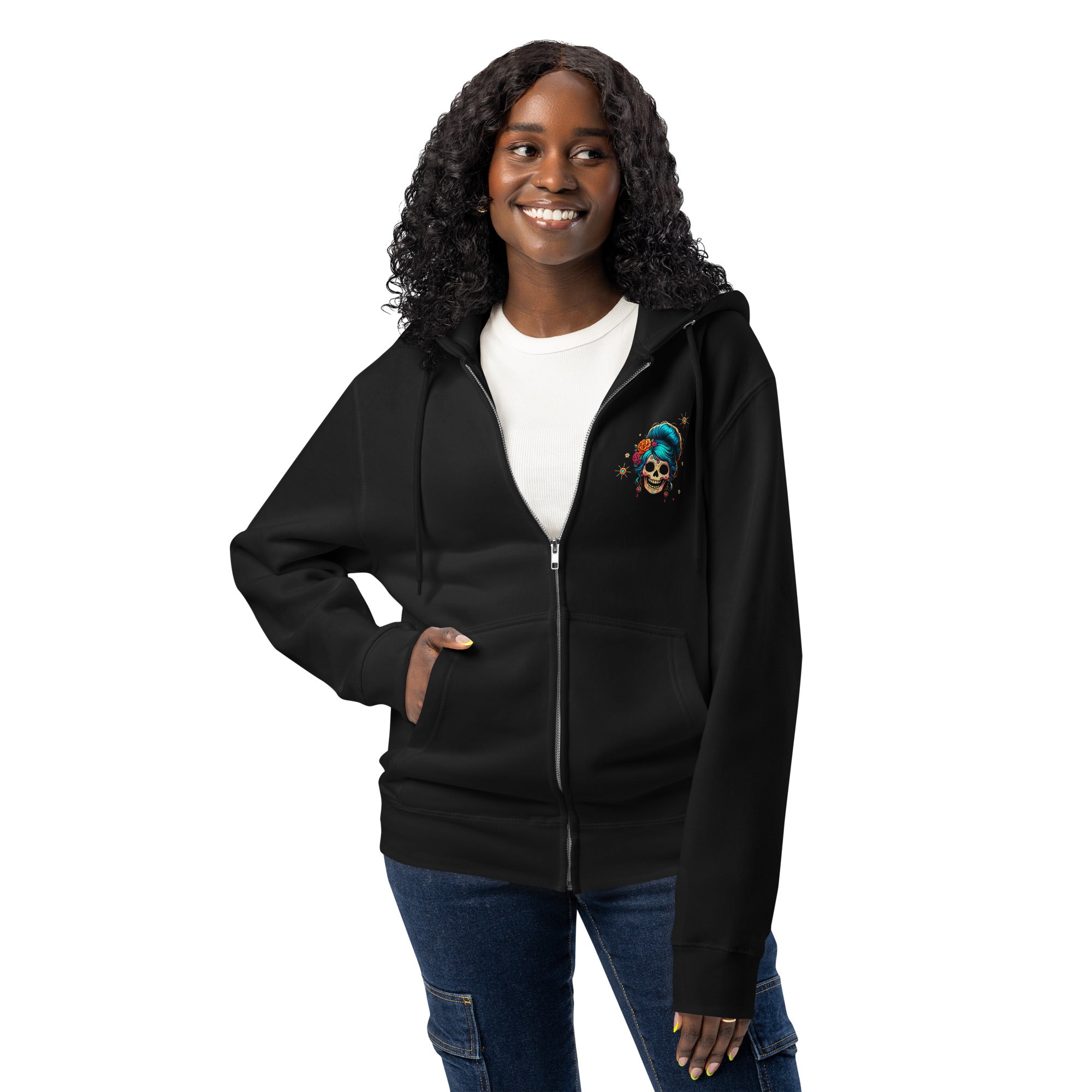Cat lady tarot card black zip up hoodie sweatshirt for women men cotton recycled polyester