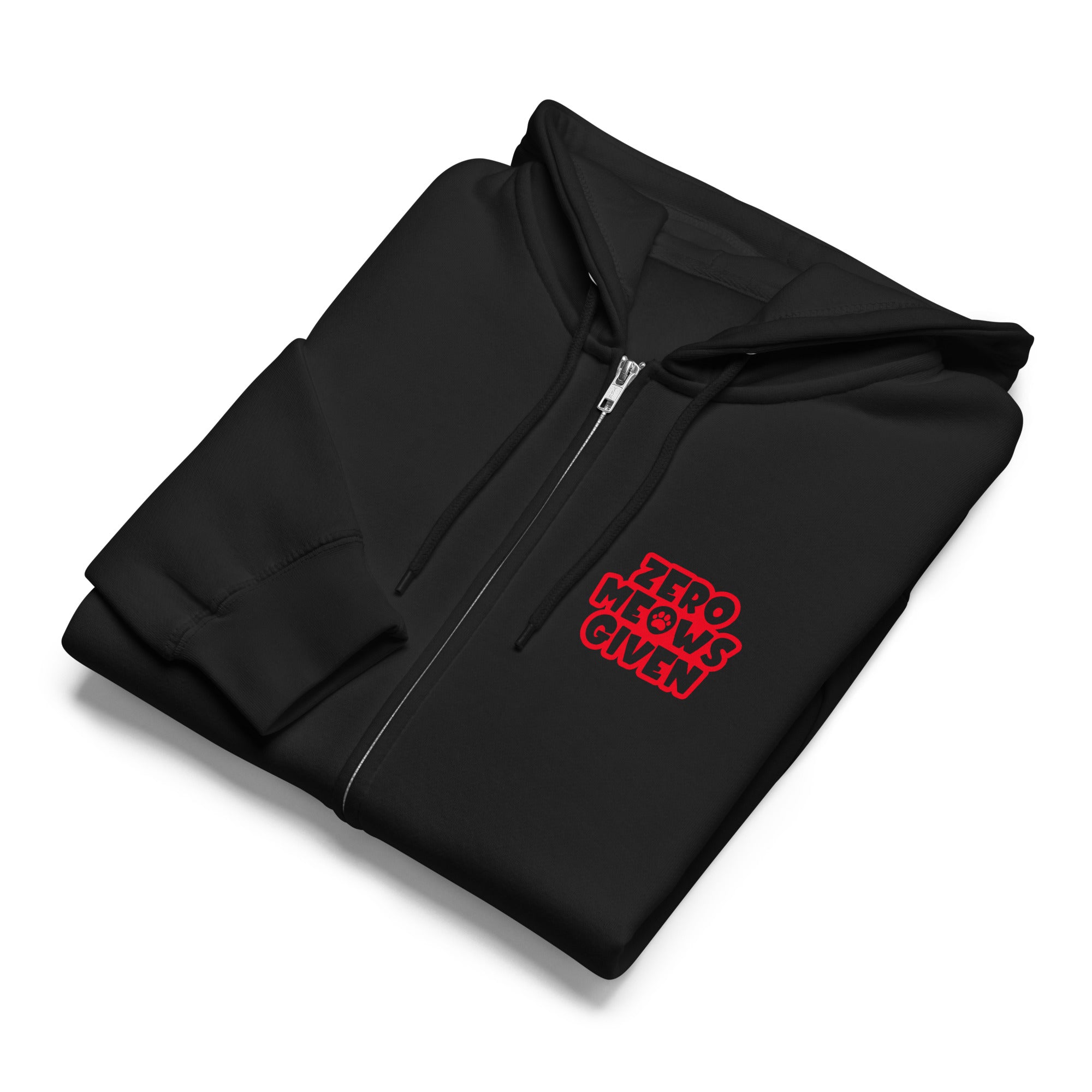 Zero meows given black zip up hoodie sweatshirt for women men cotton recycled polyester