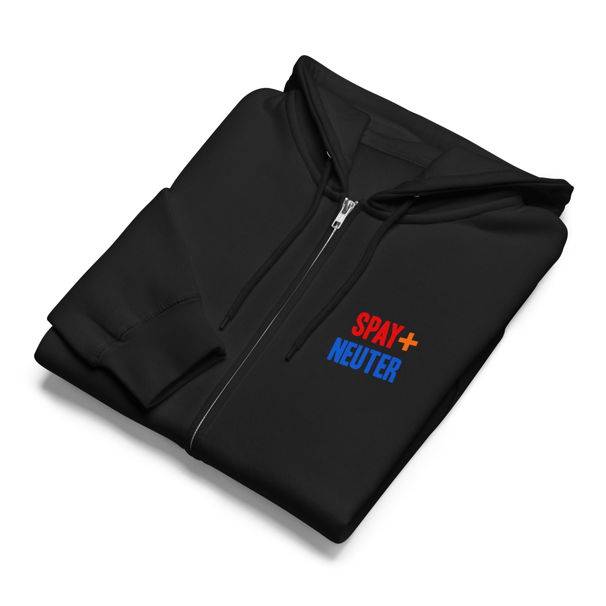 Spay neuter black zip up hoodie sweatshirt for women men cotton recycled polyester
