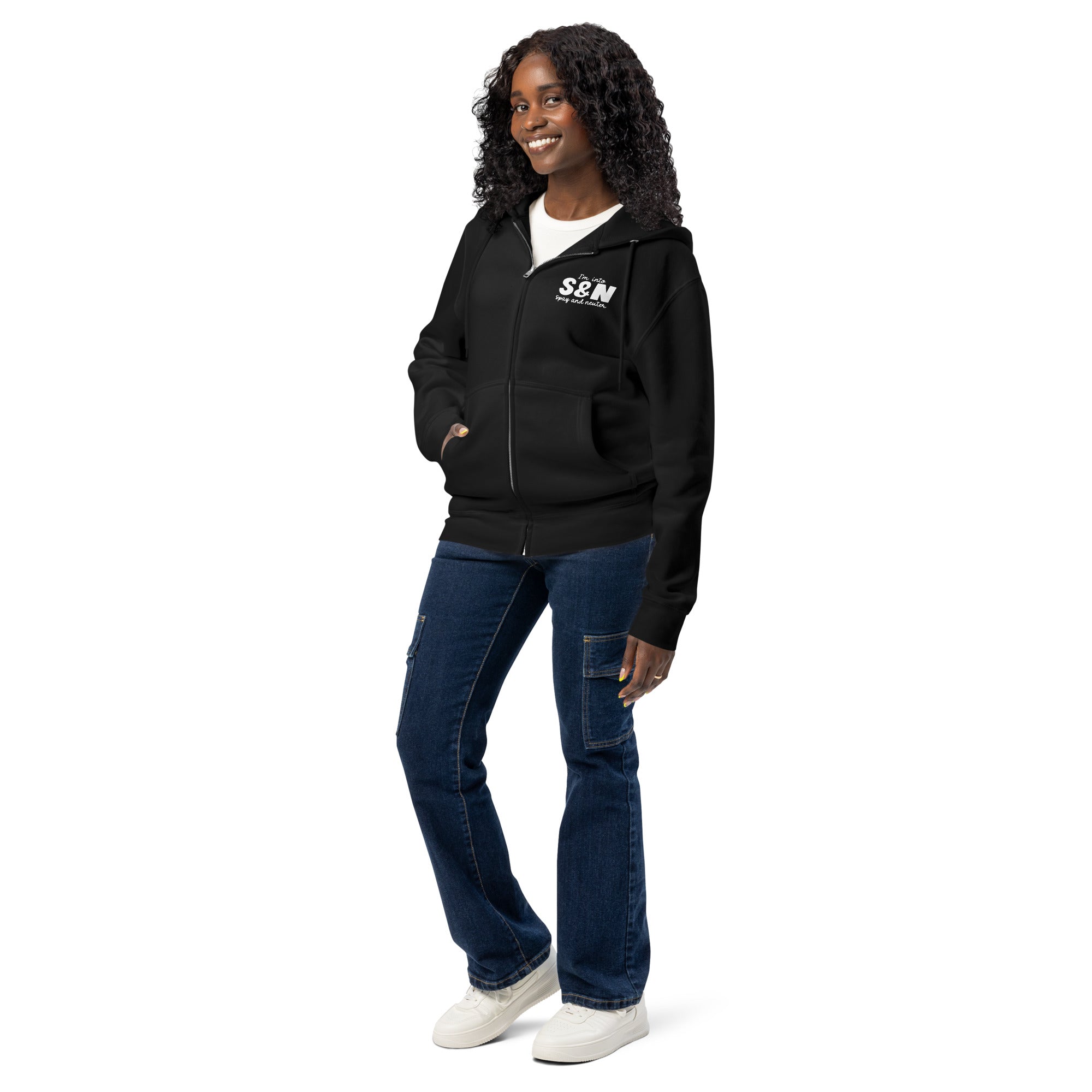 Im into s and n spay and neuter black zip up hoodie sweatshirt for women men cotton recycled polyester