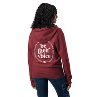 Be their voice animal rescue burgundy maroon zip up hoodie sweatshirt for women men cotton recycled polyester