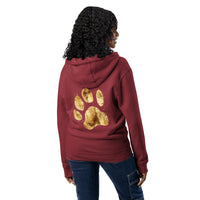 gold paw print burgundy zip up hoodie sweatshirt for women men cotton recycled polyester