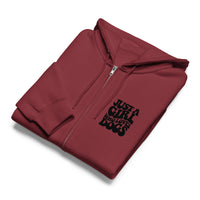Just a girl who loves dogs burgundy zip up hoodie sweatshirt for women men cotton recycled polyester