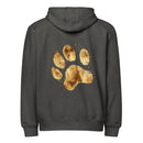 gold paw print dark gray charcoal zip up hoodie sweatshirt for women men cotton recycled polyester