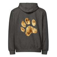 gold paw print dark gray charcoal zip up hoodie sweatshirt for women men cotton recycled polyester
