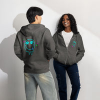 Melting smiley face paw prints dark gray zip up hoodie sweatshirt for women men cotton recycled polyester