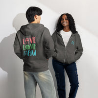 Live love meow cat dark gray zip up hoodie sweatshirt for women men cotton recycled polyester