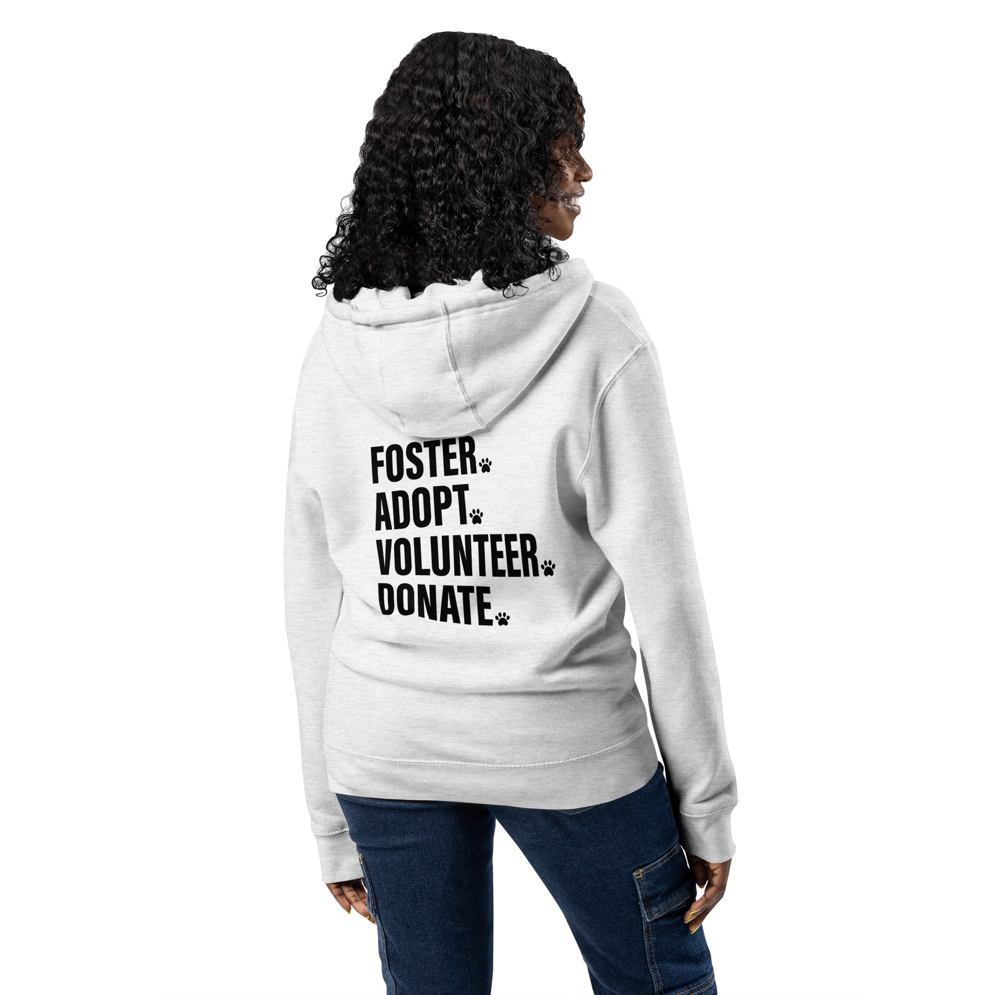 Foster adopt volunteer donate paw print light gray zip up hoodie sweatshirt for women men cotton recycled polyester
