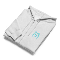 Live love meow cat light gray zip up hoodie sweatshirt for women men cotton recycled polyester