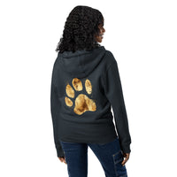 gold paw print navy zip up hoodie sweatshirt for women men cotton recycled polyester