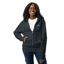 Melting smiley face paw prints navy zip up hoodie sweatshirt for women men cotton recycled polyester