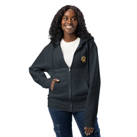 gold paw print navy zip up hoodie sweatshirt for women men cotton recycled polyester