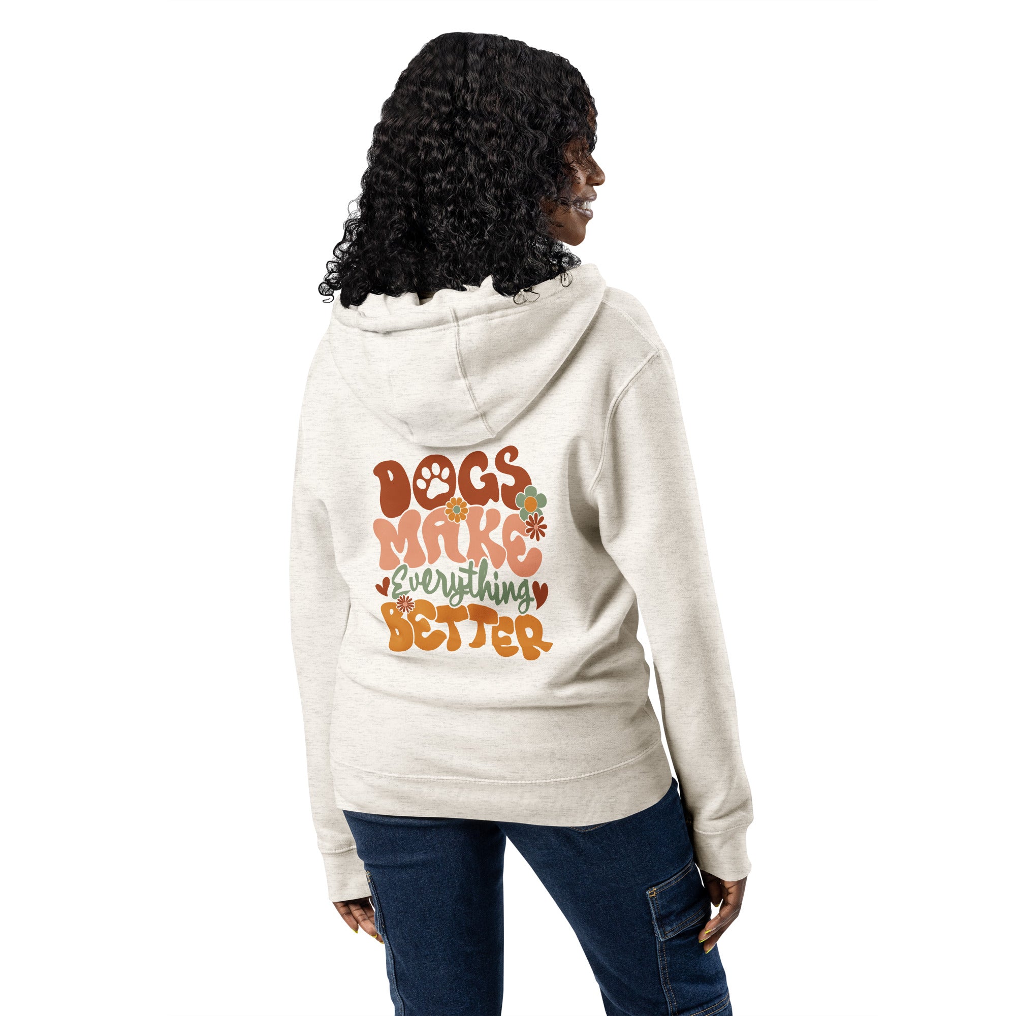 dogs make everything better Light beige Zip up hoodie sweatshirt for women men cotton recycled polyester